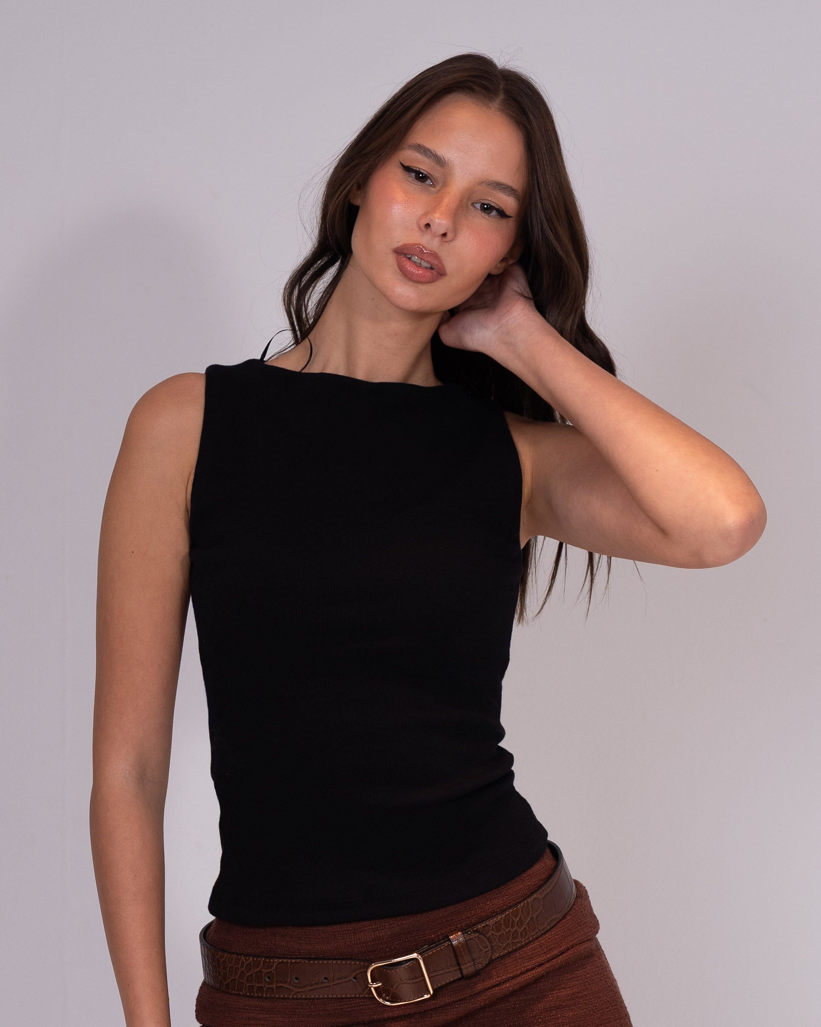 Black Ribbed top - Boat neck