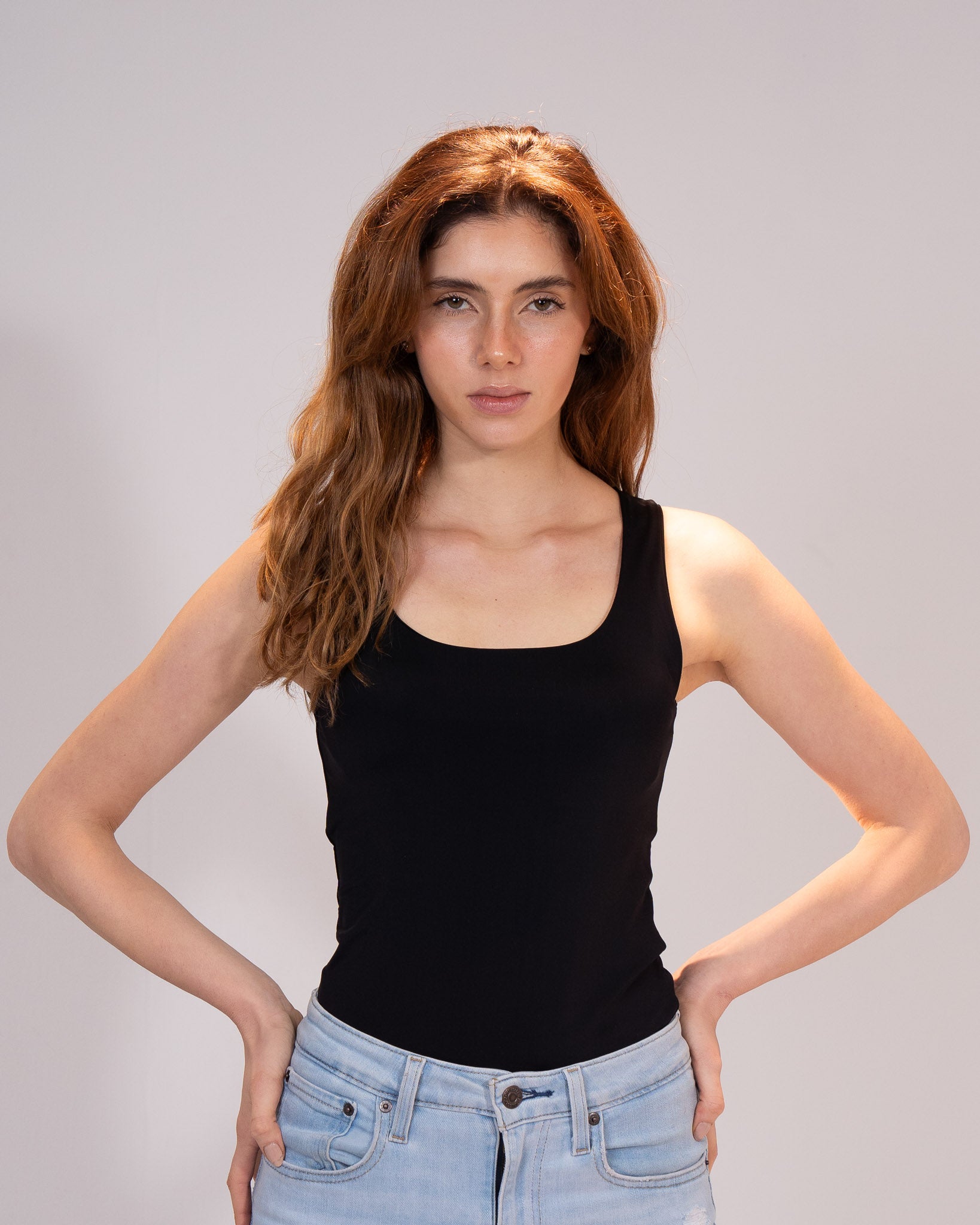 Black Polyamide top with wide straps