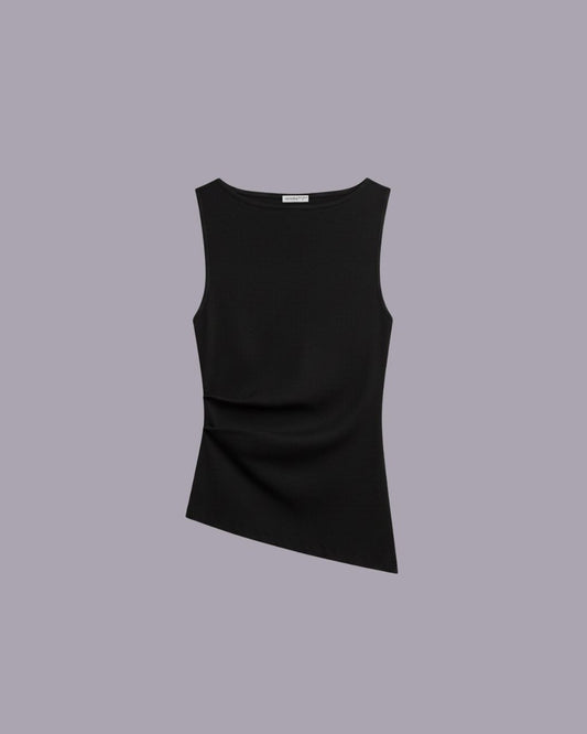 black Sleeveless T-shirt with pleated sides