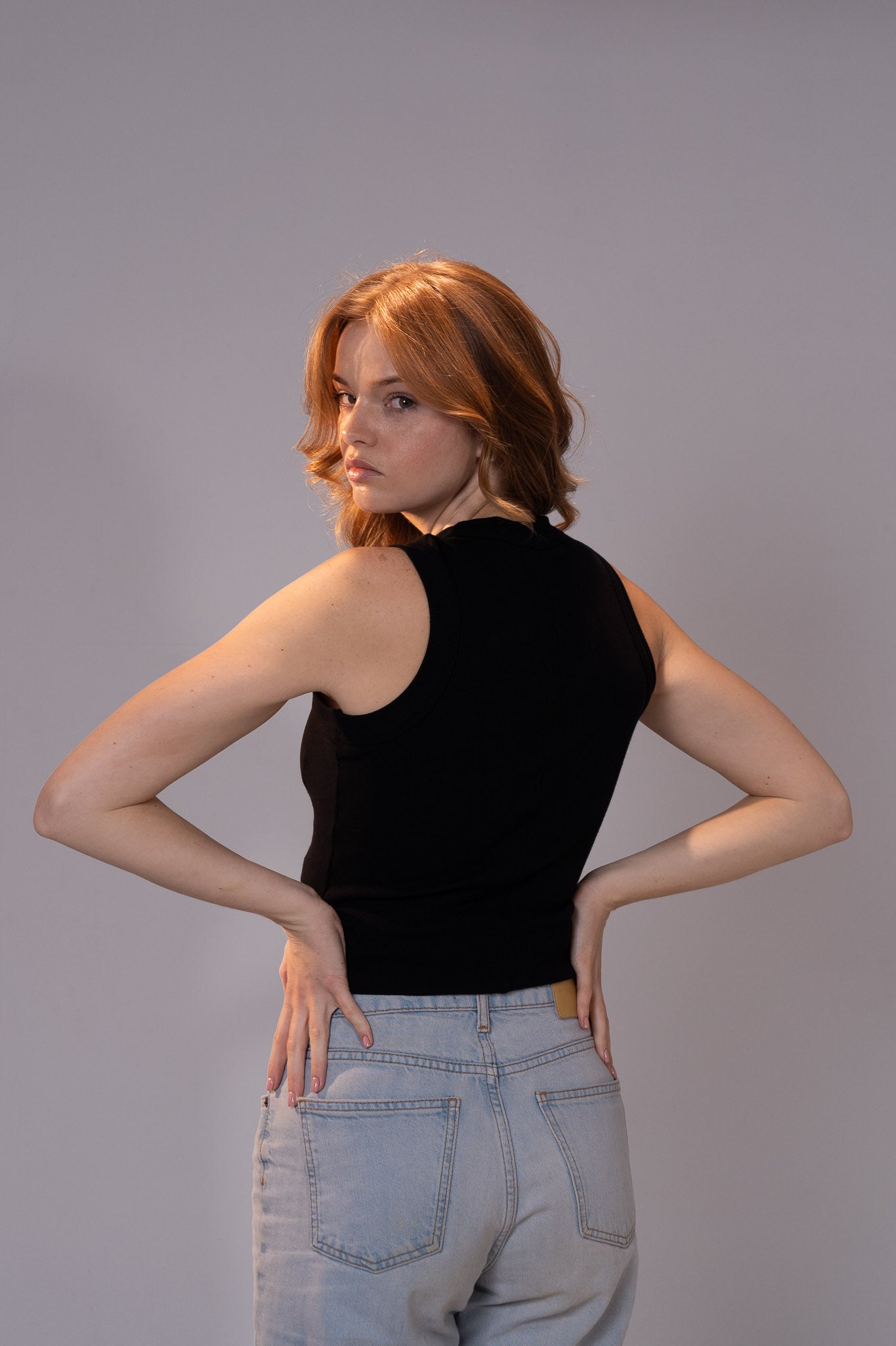 Black Ribbed top - Round neck