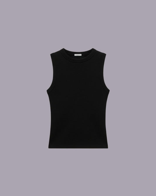 Black Ribbed top - Round neck