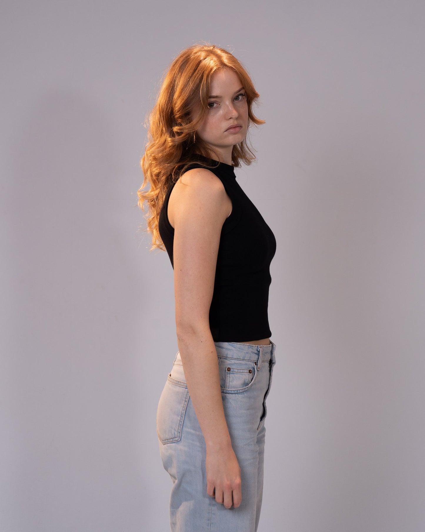 Black Ribbed top - Round neck