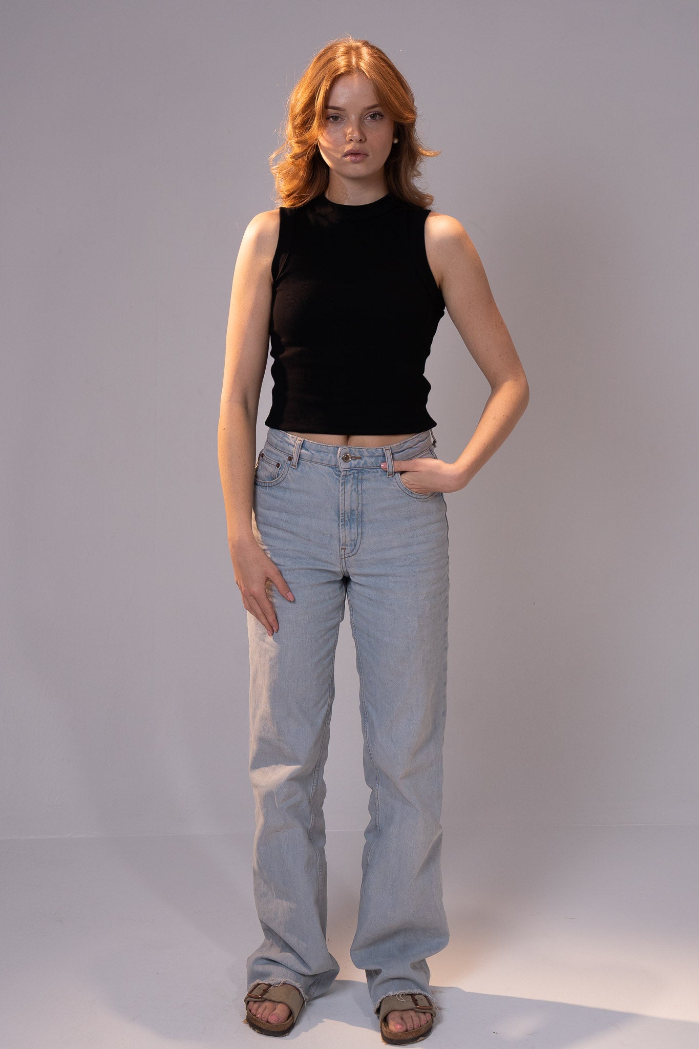 Black Ribbed top - Round neck