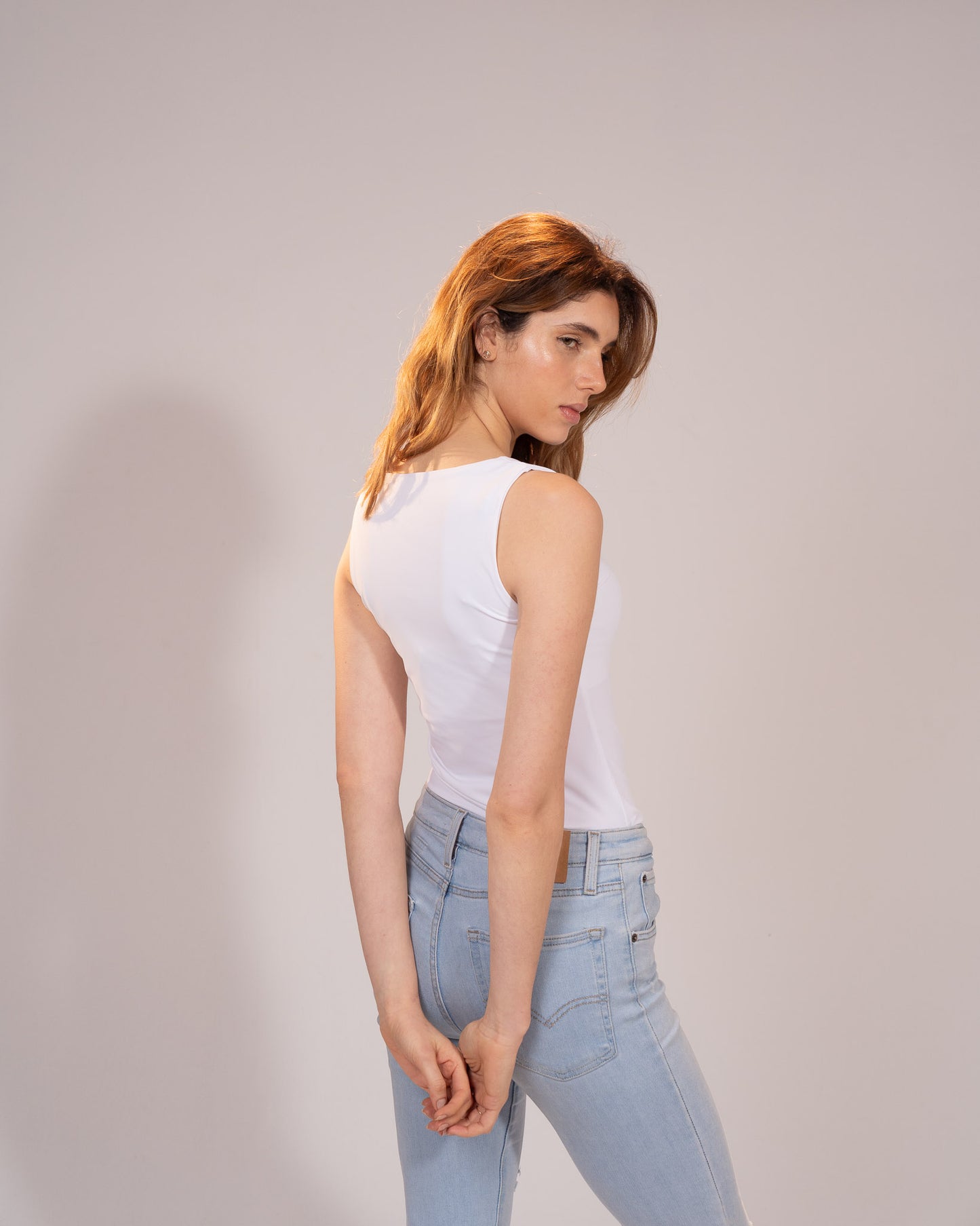 White Polyamide top with wide straps