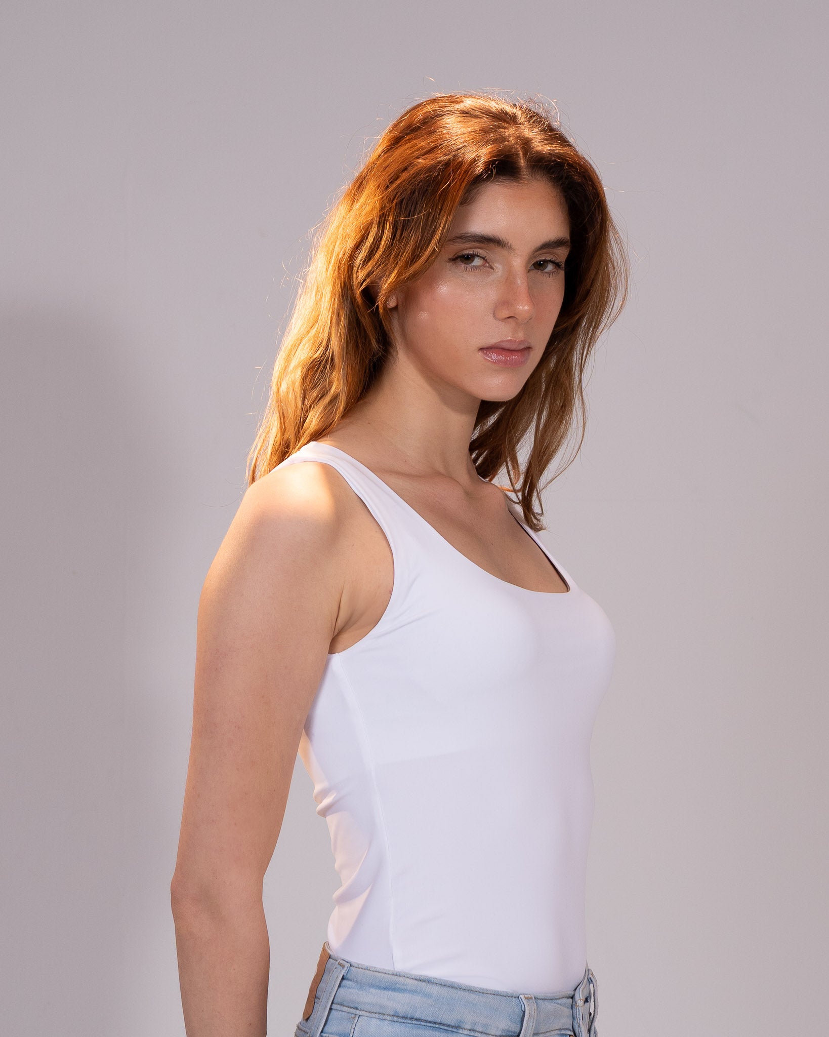 White Polyamide top with wide straps