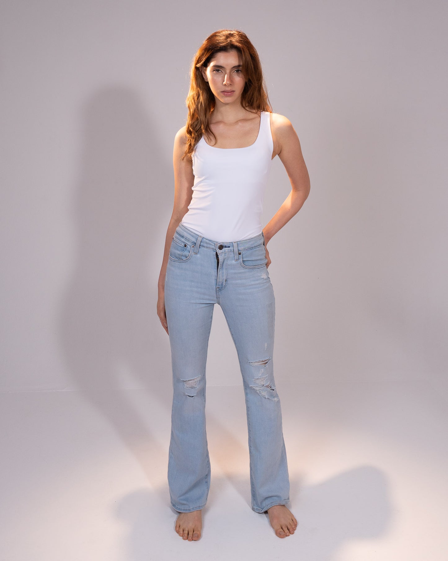 White Polyamide top with wide straps