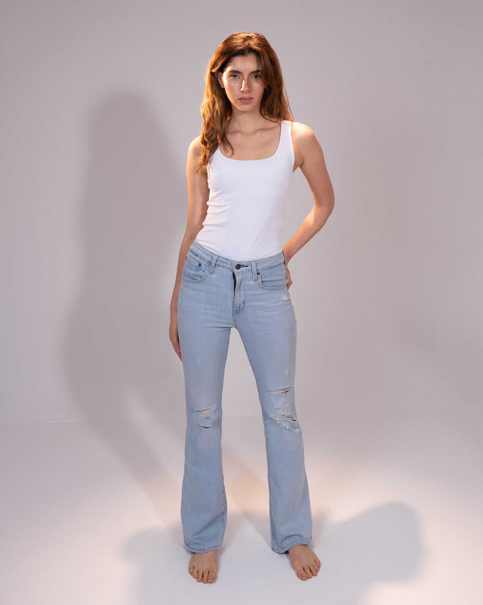 White Polyamide top with wide straps