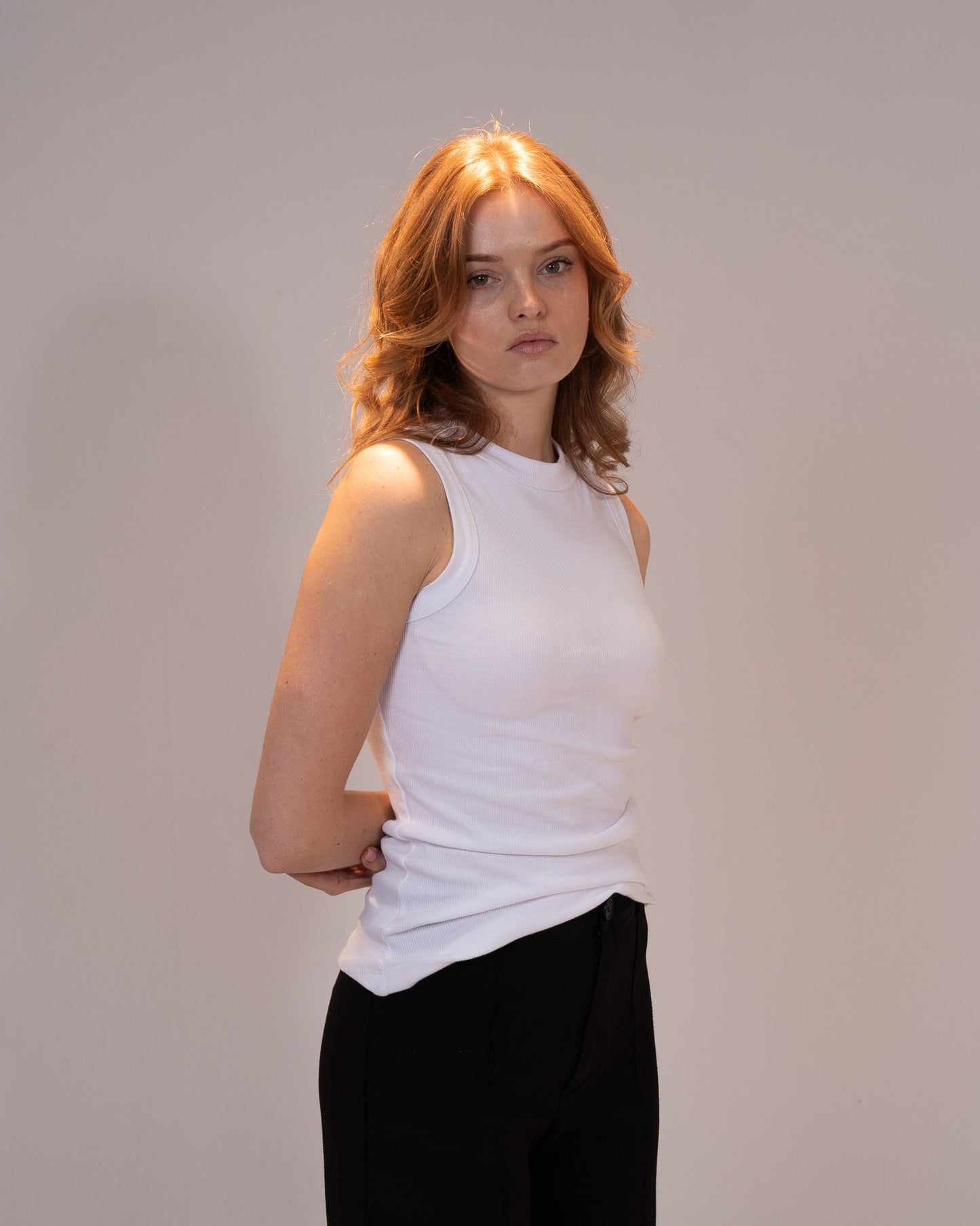 White Ribbed top - Round neck