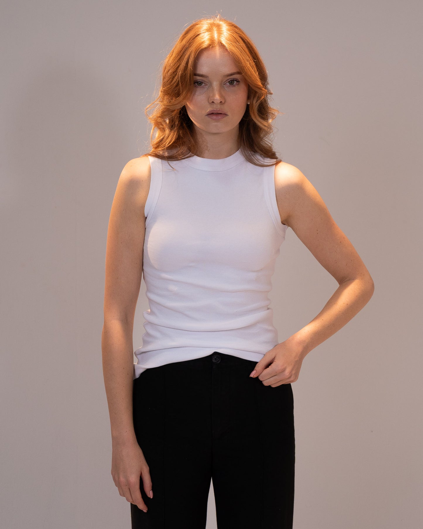 White Ribbed top - Round neck